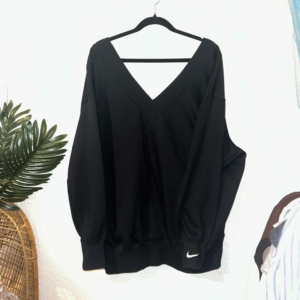 Nike Vneck Fleece Oversized Classic Pheonix Black Pullover Size Large